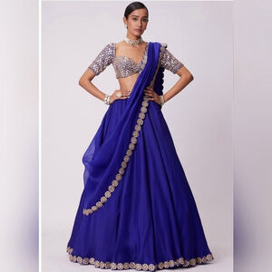 Persian blue hand embroidered lehenga choli set